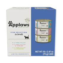 Applaws Natural Wet Canned Cat Food, high protein, limited ingredients, no artificial additives, fish selection variety pack in broth, 16 x 2.47oz cans