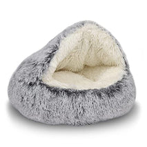 ShinHye round plush cat bed with waterproof bottom and faux fur for small indoor cats or dogs, 20x20inch, grey