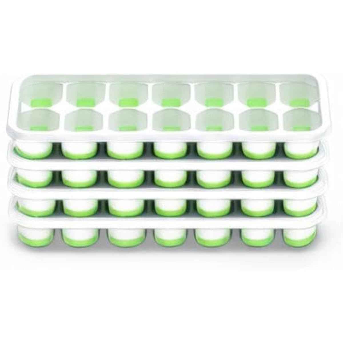 Ice Cube Tray with Lid, 4 Packs 56 Cubes Durable Stackable Ice Cube Trays for Freezer with Removable Lids, Easy-Release Plastic & Silicone Ice Tray for Cocktail, Coffee