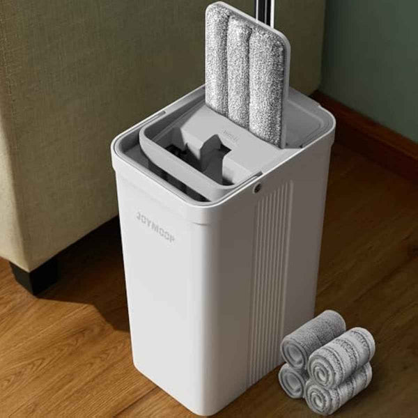 JOYMOOP Mop and Bucket Set for Hardwood Floor Cleaning with 4 Microfiber Pads and Wringer
