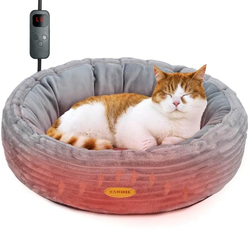 Heated cat bed for indoor cats, 20' electric heated pet bed with adjustable temperature and timer