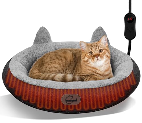 gray-cozy-donut-electric-heated-cat-bed-with-timer-and-temp-adjustable-for-small-size-cats