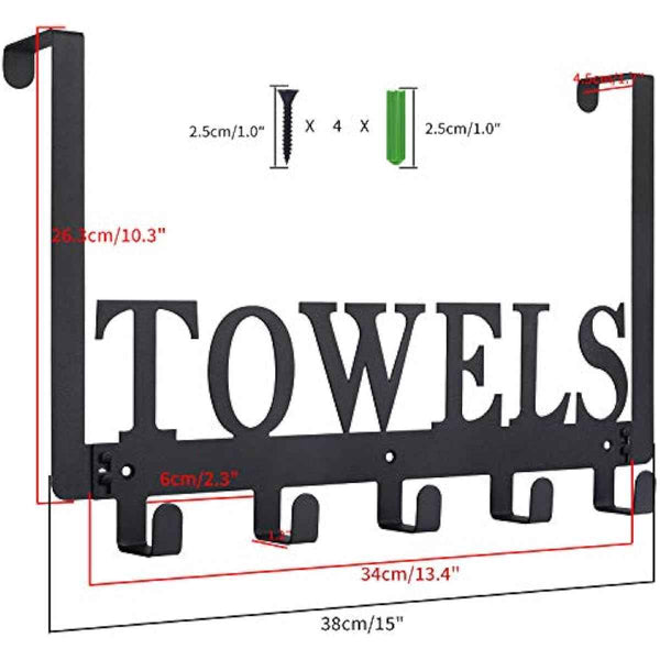 Over The Door Hooks, Towel Holder for Bathroom, Door Mount Towel Rack Towel Hooks for Bedroom Beach Towels Bathrobe Wall Mount Hang on The Door Cabinet Cupboard Metal Sandblasted (Black)