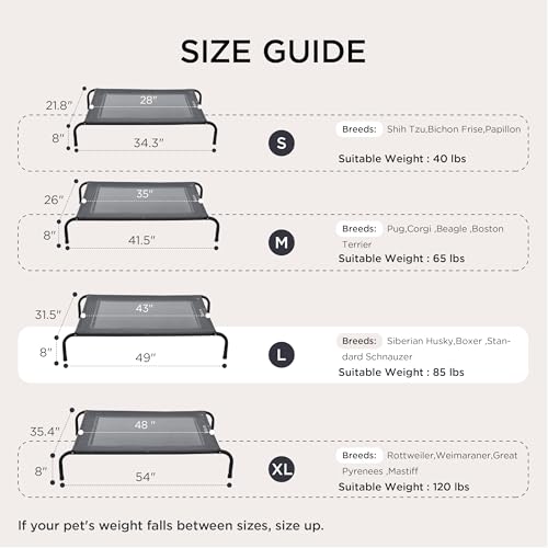 Bedsure elevated dog bed, large size, grey, 49 inches, portable indoor & outdoor cooling raised cot pet hammock bed