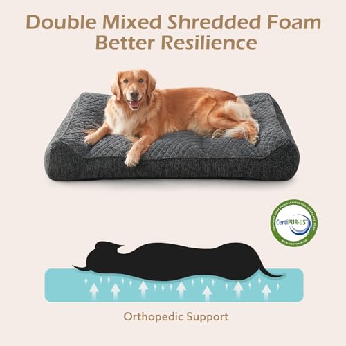 JOEJOY XL Orthopedic Dog Beds Large Sized Dog, Extra Thick Supportive Big Dogs Couch Bed with Sides, Ultra Soft Pet Bed Sofa for Large Dogs, Grey, 42''x30''