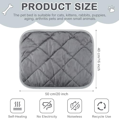 gray 16x20 self heating cat pad, 4 pack, washable pet bed for cats and dogs