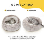 CATISM plush hooded cat bed, calming nest, self-warming cave for indoor cats or small dogs, removable washable cover with non-slip bottom