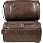 large water-resistant leather dopp kit & medium travel bag set for men - brown