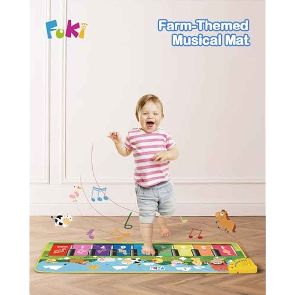FOKI Floor Piano Mat for Toddlers, Sensory Educational Dancing Musical Keyboard Carpet Toy, Animal Sounds Touch Playmat Blanket, for 1 to 5 Years Old Boy and Girl