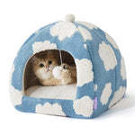 lesure cute cat bed for small indoor pets with removable washable pillow blue 16 inches