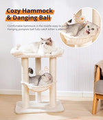 Happi N Pets 28" Cat Tree Tower in Beige, soft perch, large bed for big cats, stable & compact cat tower