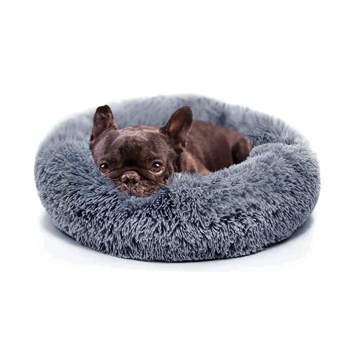 Small Calming Round Dog Bed for Small Dogs Machine Washable Fluffy Luxury Anti-Slip Waterproof Mute Base
