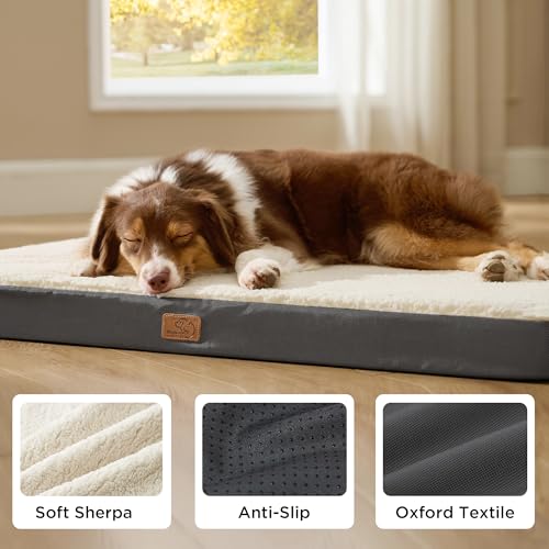 Bedsure dog beds large sized dog comfy flat pet beds with removable washable cover and orthopedic egg crate foam