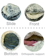 ShinHye round plush cat bed with waterproof bottom and faux fur for small indoor cats or dogs, 20x20inch, grey