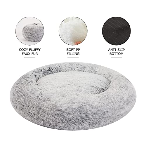Bedfolks Calming Donut Dog Bed, 36 inches dark grey large for large dogs, anti-anxiety plush, machine washable