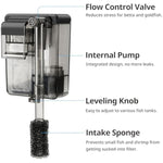 Nicrew Quiet Aquarium HOB Filter for Up to 5 Gallon Aquariums, Adjustable Flow, 42 GPH, 3W