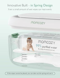 Momcozy baby wipe warmer with large capacity, spring design, fast heating, and night light