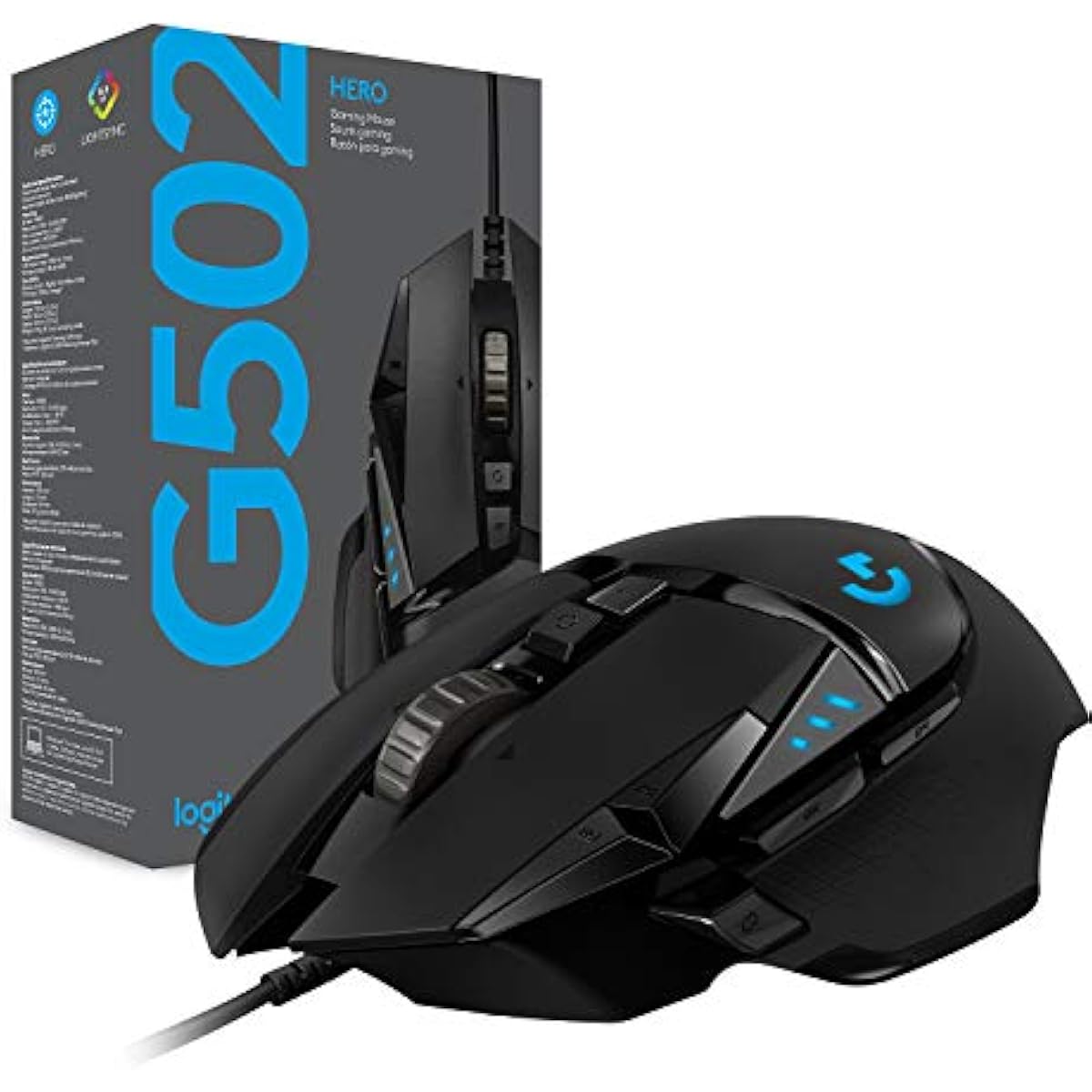 Logitech G502 Hero High Performance Wired Gaming Mouse, Hero 25K Sensor, 25,600 DPI, RGB, Adjustable Weights, 11 Programmable Buttons, On-Board Memory, PC/Mac - Black