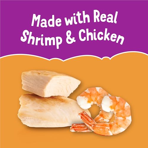 purina friskies grain-free lickable cat food toppers with shrimp in velvety chicken broth, 1.2 oz cups, pack of 8
