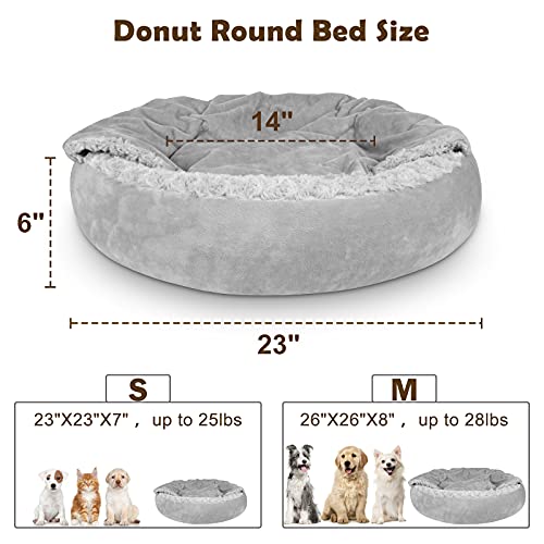 joejoy 23 inch small dog bed cat bed with hooded blanket, cozy cuddler luxury puppy pet bed