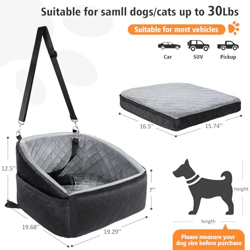 Dog car seat for small dogs, detachable and washable booster seat under 30lbs, black and grey color