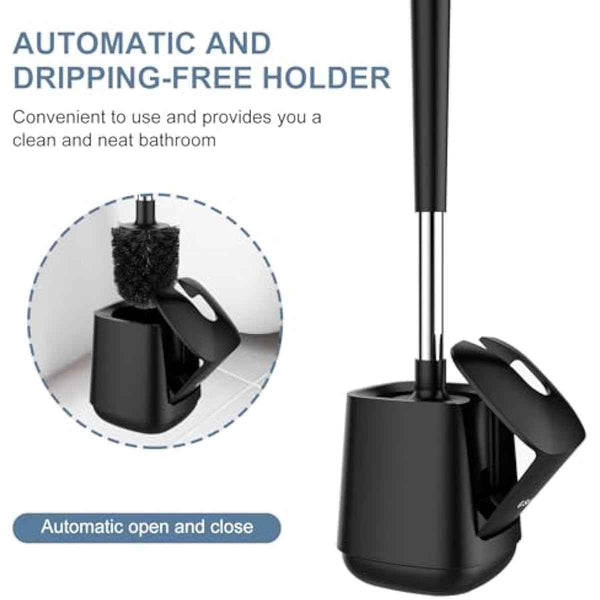 Setsail toilet brush and holder set, self-closing lid, long handle, easy cleaning, bathroom cleaning essentials
