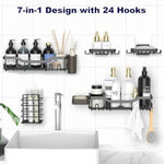 Shower Caddy Adhesive Shower Organizer 7-Pack, Rustproof Stainless Steel Bathroom Shelves with Soap Dish, Toothbrush Holder, and 24 Hooks