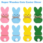 Easter Décor, 4 Pcs Wooden Peep Bunny Decorations for Tiered Tray, Mantel, Farmhouse, Cute Spring Signs for Home, Office, Party Supplies