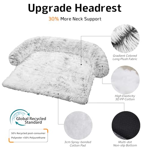 Calming Light Grey Large Dog Bed with Fluffy Plush Cover and Non-Slip Base for Large Medium Small Dogs and Cats