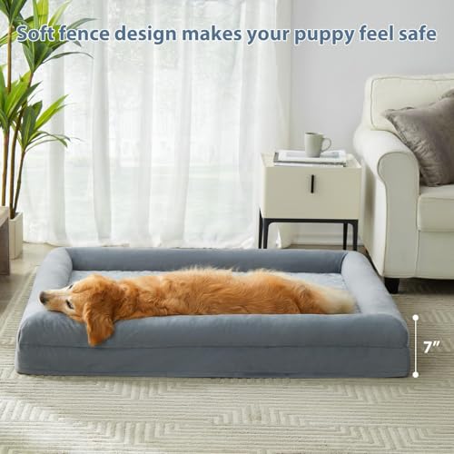 Wnpethome xl extra large dog bed, washable dog couch with removable waterproof cover, orthopedic pet sofa bed with bolster sides for sleeping