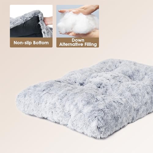 eheyCiga fluffy dog crate bed for extra large dogs, grey, 48" x 30" x 7"