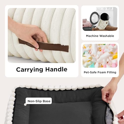 Bedsure ComfyFleece cute cat couch for indoor cats with removable washable cover and supportive pet sofa 24inch cream