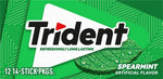 trident spearmint sugar-free chewing gum, 12 packs of 14 pieces, 168 total pieces, bulk sugarless gum
