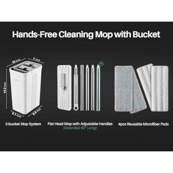 JOYMOOP Mop and Bucket Set with Wringer, Flat Mops for Floor Cleaning, Hardwood Floor Mop with 4 Microfiber Pads