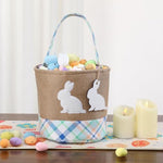 handmade wooden easter bunny basket with diy tag for kids boys girls easter egg hunt storage (blue)