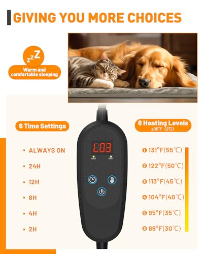 petnf pet heating pad with temperature adjustment 6 levels waterproof indoor