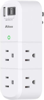 mifaso 3 sided swivel rotating plug surge protector with 6 ac multi plug wall outlets and 3 usb ports