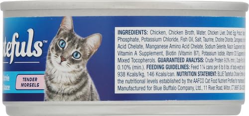 blue buffalo tastefuls natural tender morsels wet cat food, chicken entrée 5.5-oz cans, 24-pack