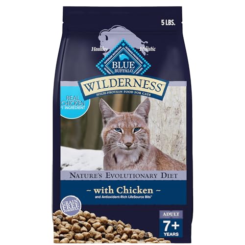 blue buffalo wilderness natural mature dry cat food 7+ years high-protein grain-free chicken 5-lb bag