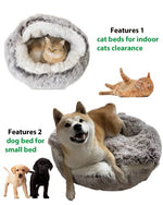 ShinHye round plush cat bed with waterproof bottom and faux fur for small indoor cats or dogs, 20x20inch, grey