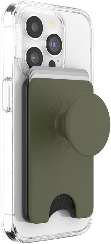 PopSockets Phone Wallet with Expanding Grip and Adapter Ring for MagSafe, Phone Card Holder, Wireless Charging Compatible, Wallet Compatible with MagSafe - Black