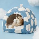 lesure cute cat bed for small indoor pets with removable washable pillow blue 16 inches