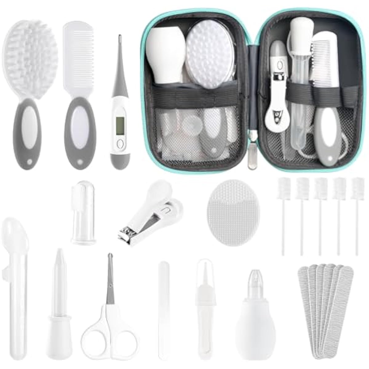 Baby Healthcare and Grooming Kit for Newborn Kids, 24PCS Upgraded Safety Baby Care Kit, Newborn Nursery Health Care Set, Baby Care Product (Grey White)