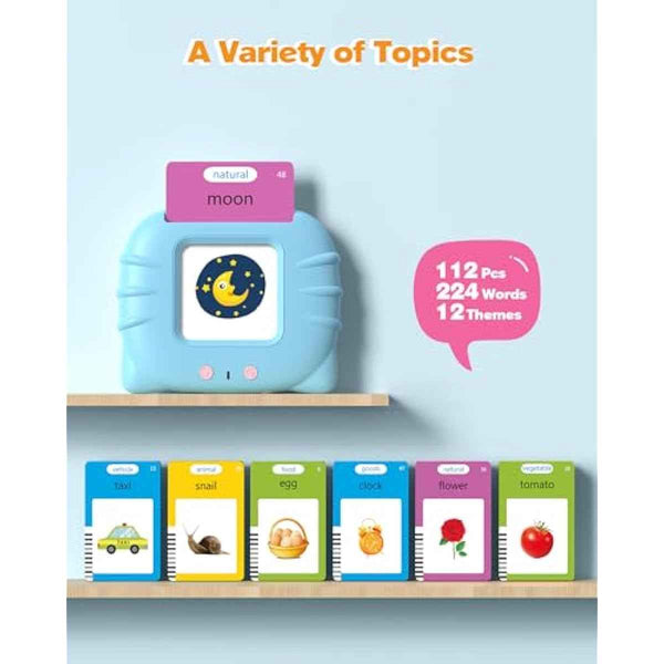 Talking flash cards for toddlers 1-4 years old, Montessori language learning tools with 224 words and speech development features