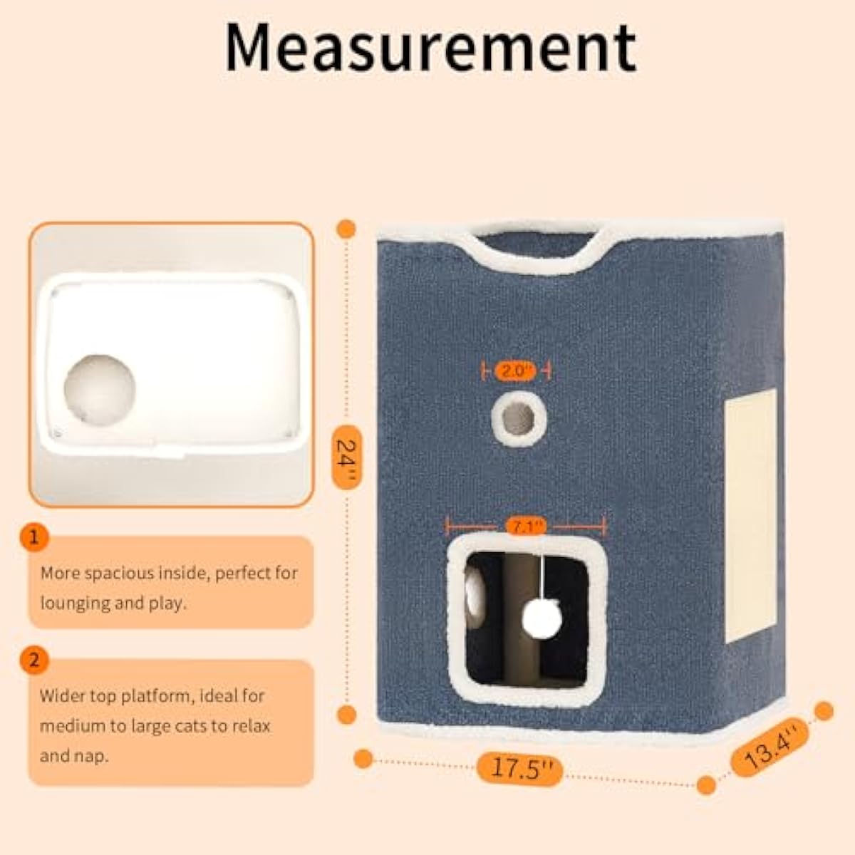 Cat House, Cat Beds for Indoor Cats, 2-Story Cat Condo Cube with Scratch Pad and Fluffy Ball Hanging, Multi-Level Cozy Hideout Ideal for Multiple Cats