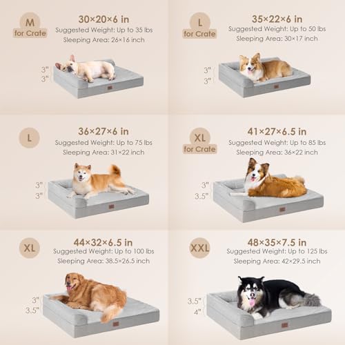 EHEYCIGA Orthopedic Dog Bed Medium Size Dogs, Memory Foam Dog Bed with Washable Removable Cover, Waterproof Pet Sofa Couch for Crate with Nonskid Bottom, 30x20x6, Grey