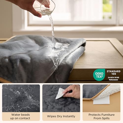 Bedsure sherpa fleece waterproof dog blankets for large dogs king size 108x86 grey