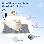 Cat Heating Pad with adjustable temperature and timer options, 18x18 inch, indoor, waterproof and flame-retardant PVC core