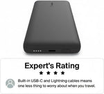 Belkin Portable Charger Power Bank for iPhone/Android (10,000mAh), 23W Battery Pack with Integrated USB-C, Lightning Cables, Pass-Through Capability, Charge 2 Devices at Once, Phone Charger Power Bank