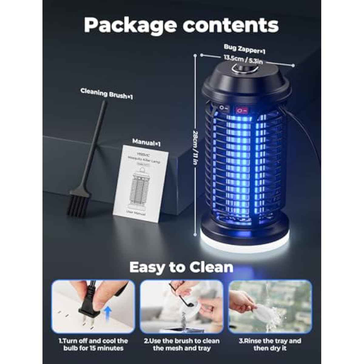 YISSVIC Bug Zapper Outdoor Indoor Waterproof Electric Mosquito Lamp Fly Zapper Killer Effective 4200V Plug in for Home Patio Office Courtyard